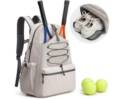 Rugzak - Tennistas - Sporttas - Waterdichte rackettas - Geschikt voor meerdere rackets met schoenenvak - Beige