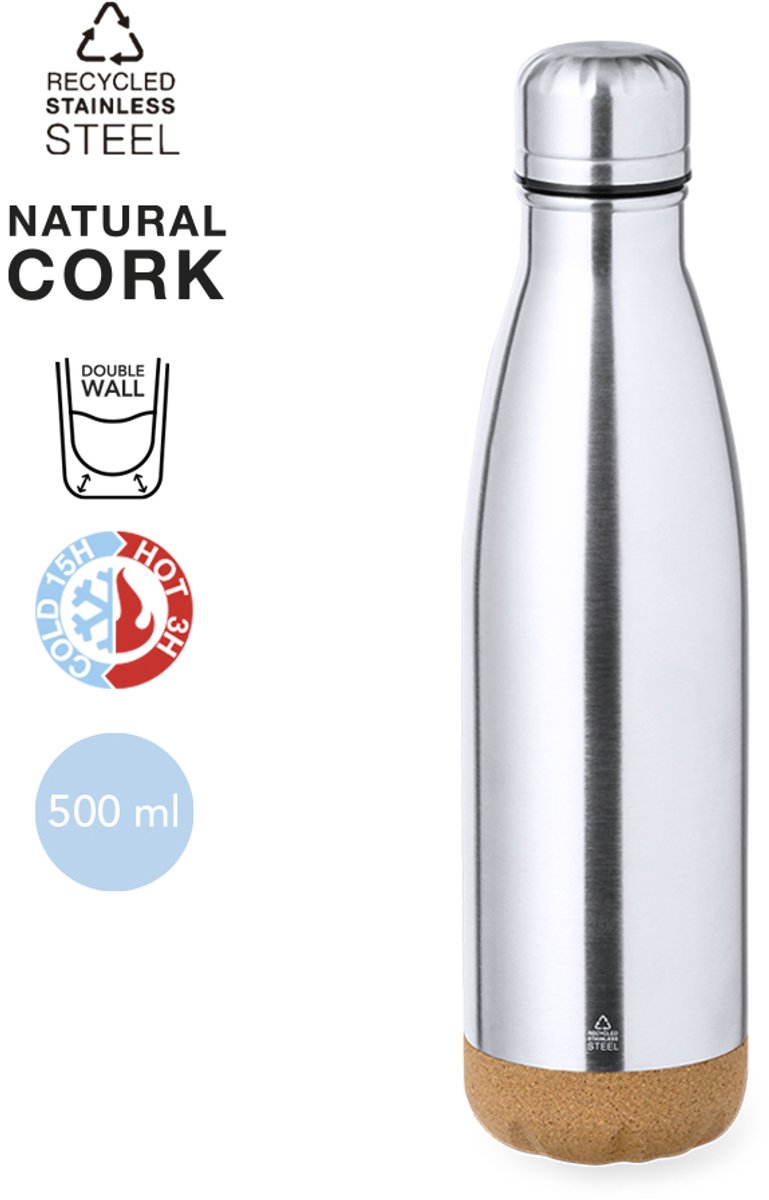 Themosfles gerecycled RVS / kurk 500 ml - geschikt voor lasertechniek model Daglet