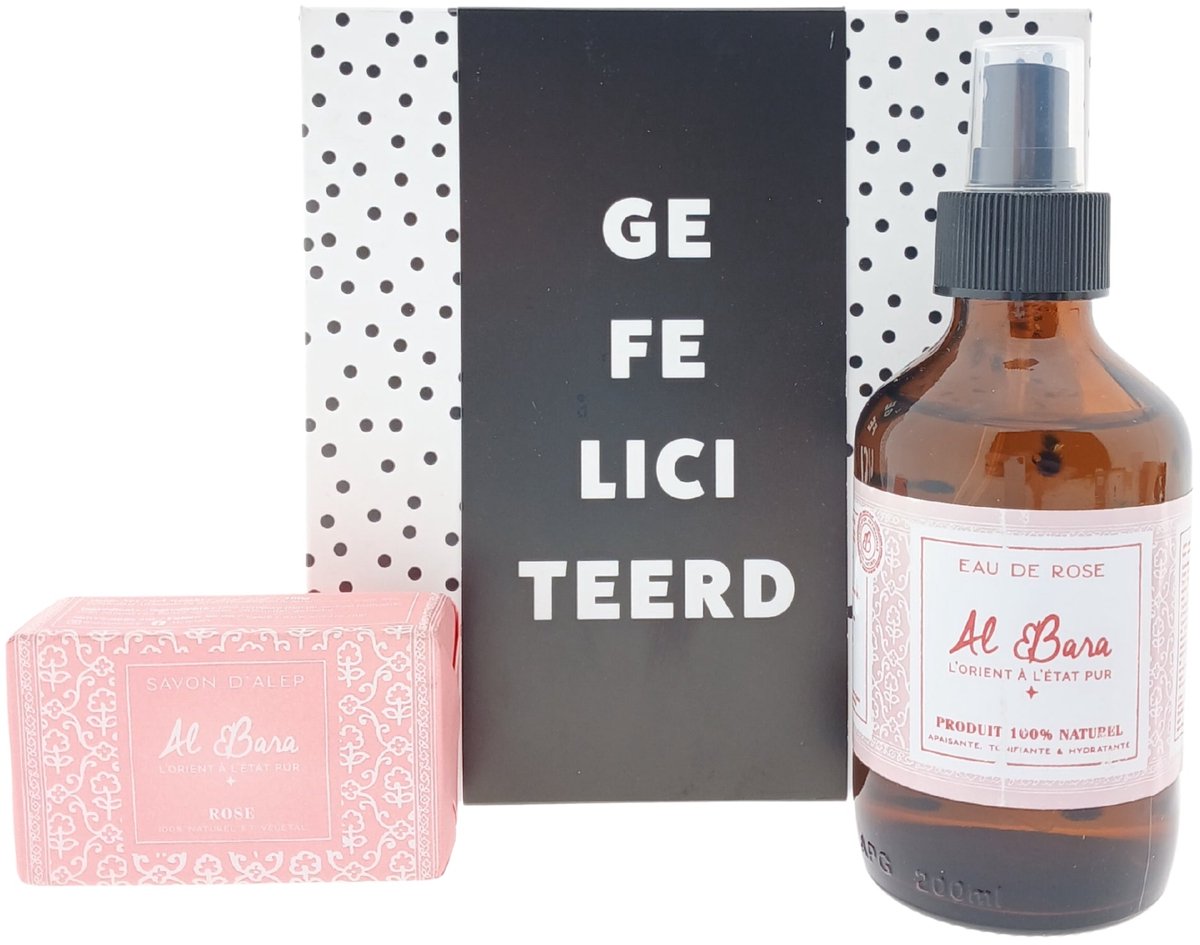 Al Bara Cadeauset Rozenwater & Syrische Rozenzeep + Chocoladewens – Verwenpakket voor Vrouwen