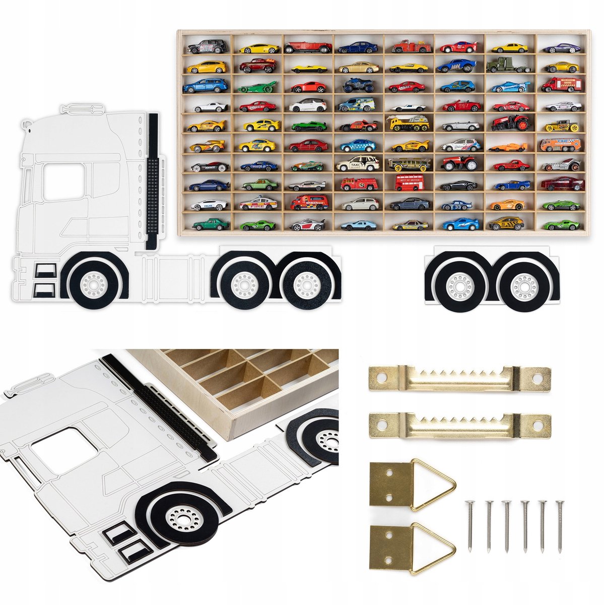 Houten Speelgoedautootjes Organizer - 80 Vakjes - Hot Wheels Truck