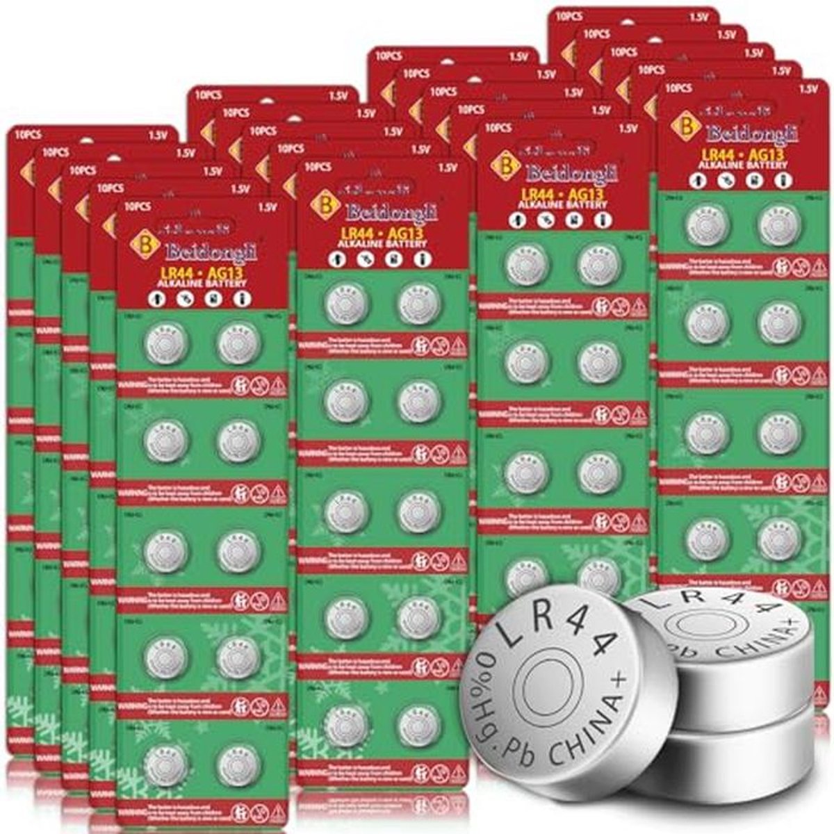 Knoopcelbatterijen 1,5V (AG13, LR44, A76) - 200 Stuks - Kwikvrij - 3 Jaar Houdbaar