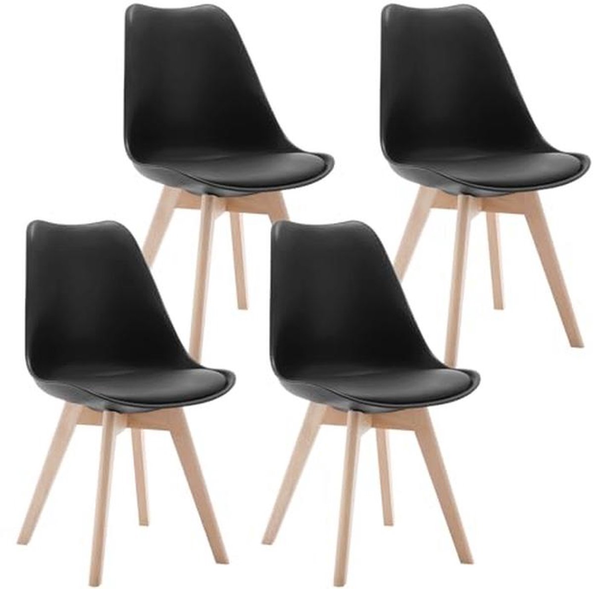 Set van 4 moderne eetkamerstoelen in Scandinavische stijl met massief houten poten