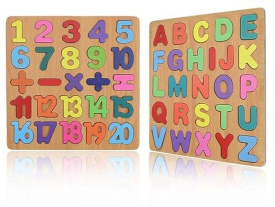 Houten Alfanumerieke Puzzel voor Peuters en Kleuters - ABC Cijfers en ...