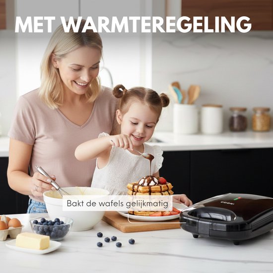 COOK-IT Wafelijzer - Waffle Maker - Vier Per Keer - Anti Aanbaklaag - 1200W van Media Evolution — afbeelding 4