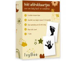 IvyBee 2 stuks Baby Voetafdruk en Handafdruk Zwart Inktafdruk - Kraamcadeau Babyshower Moederdag