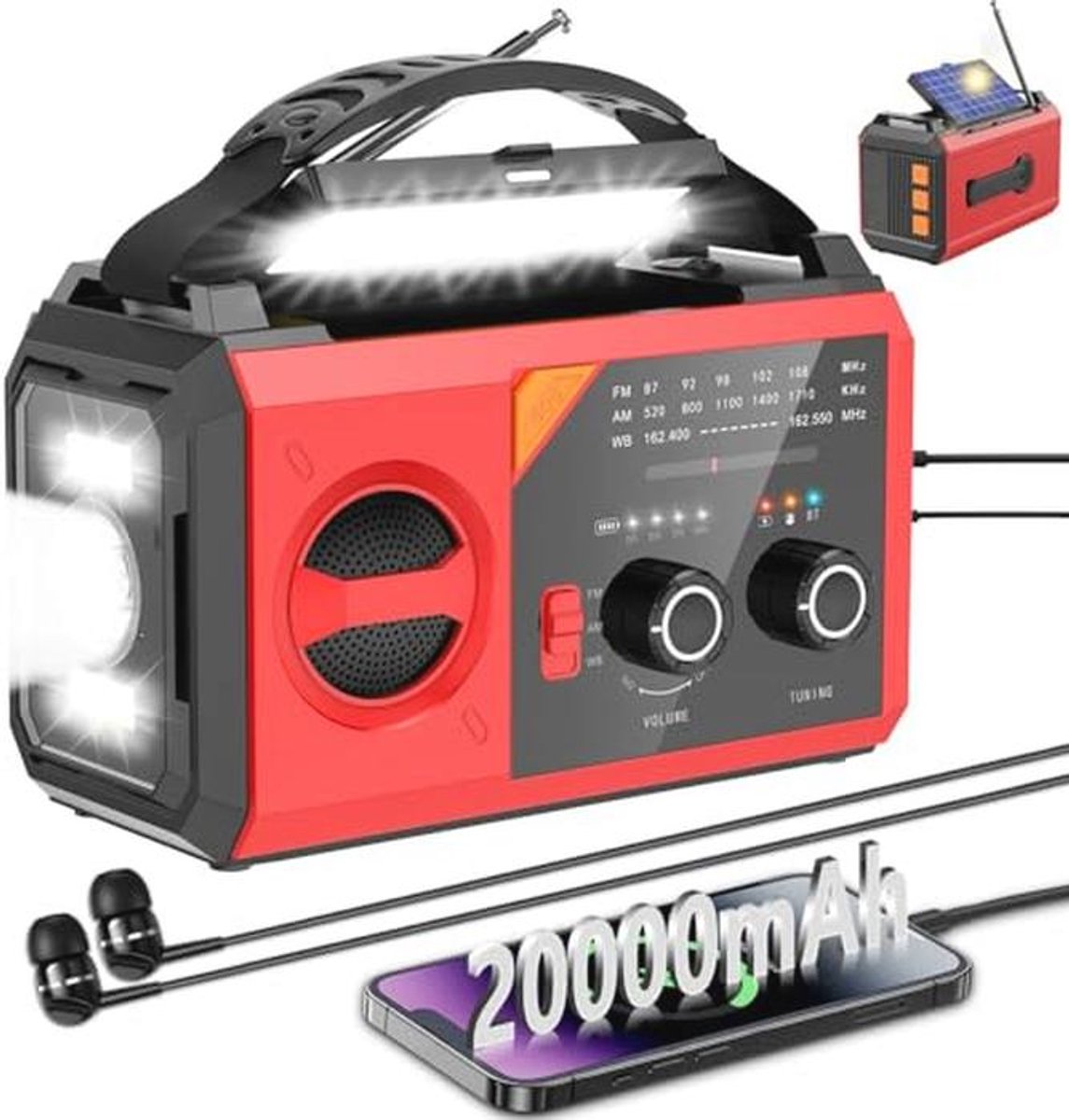 Draagbare 20000 mAh Weerradio met Draadloze Luidspreker en Zonne-energie