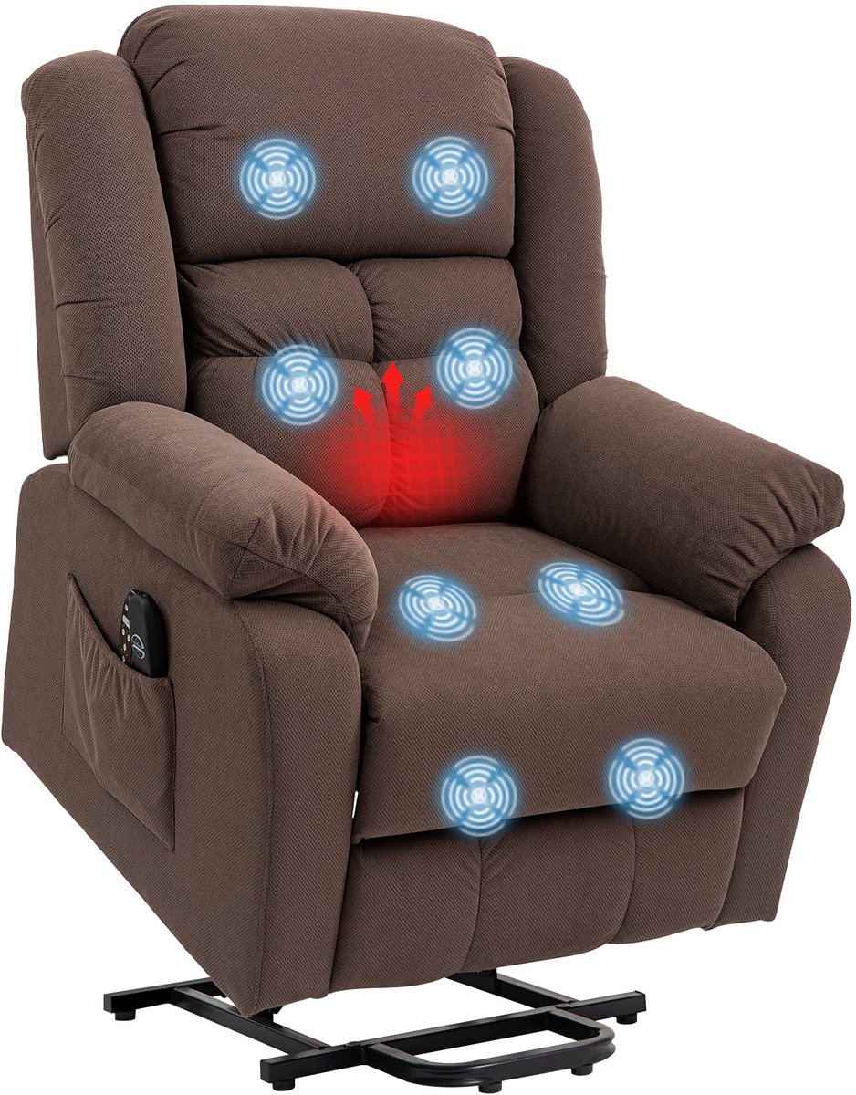 HOMCOM - Relaxfauteuil - Sta-op Functie - Massagefunctie - Bruin