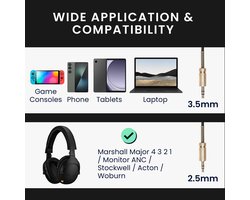 kwmobile Hoofdtelefoonkabel voor Marshall Major 4 3 2 1 / Monitor ANC / Acton / Woburn – Vervangingskabel 100 cm – 3,5 mm jackkabel zwart