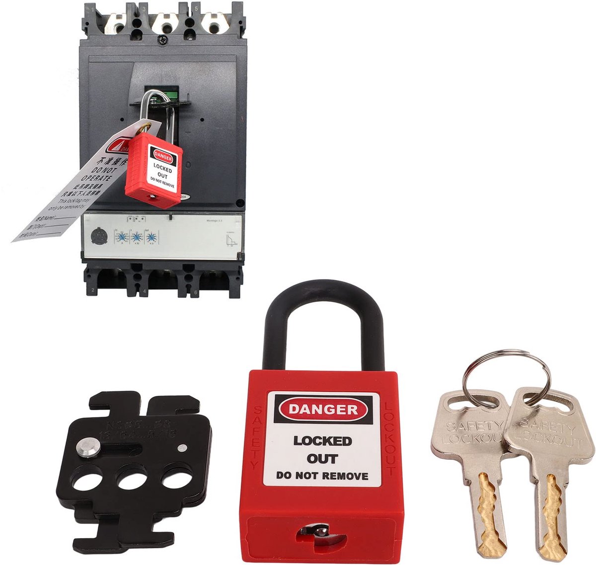 Lockout Tagout Kit, MCB Lockout Tagout stalen stroomonderbrekerslot 38 mm beugel nylon hangslot voor Schneider stroomonderbrekers voor Lock Out Tag Out stations