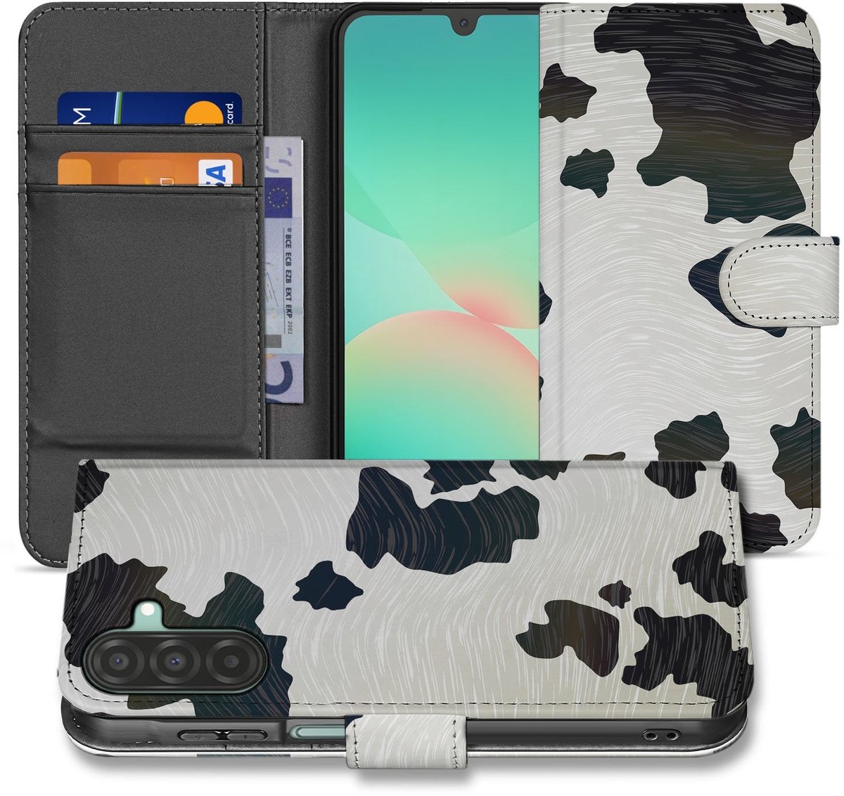 Samsung Galaxy A17 Bookcase Hoesje Met Pasjes Koeienprint