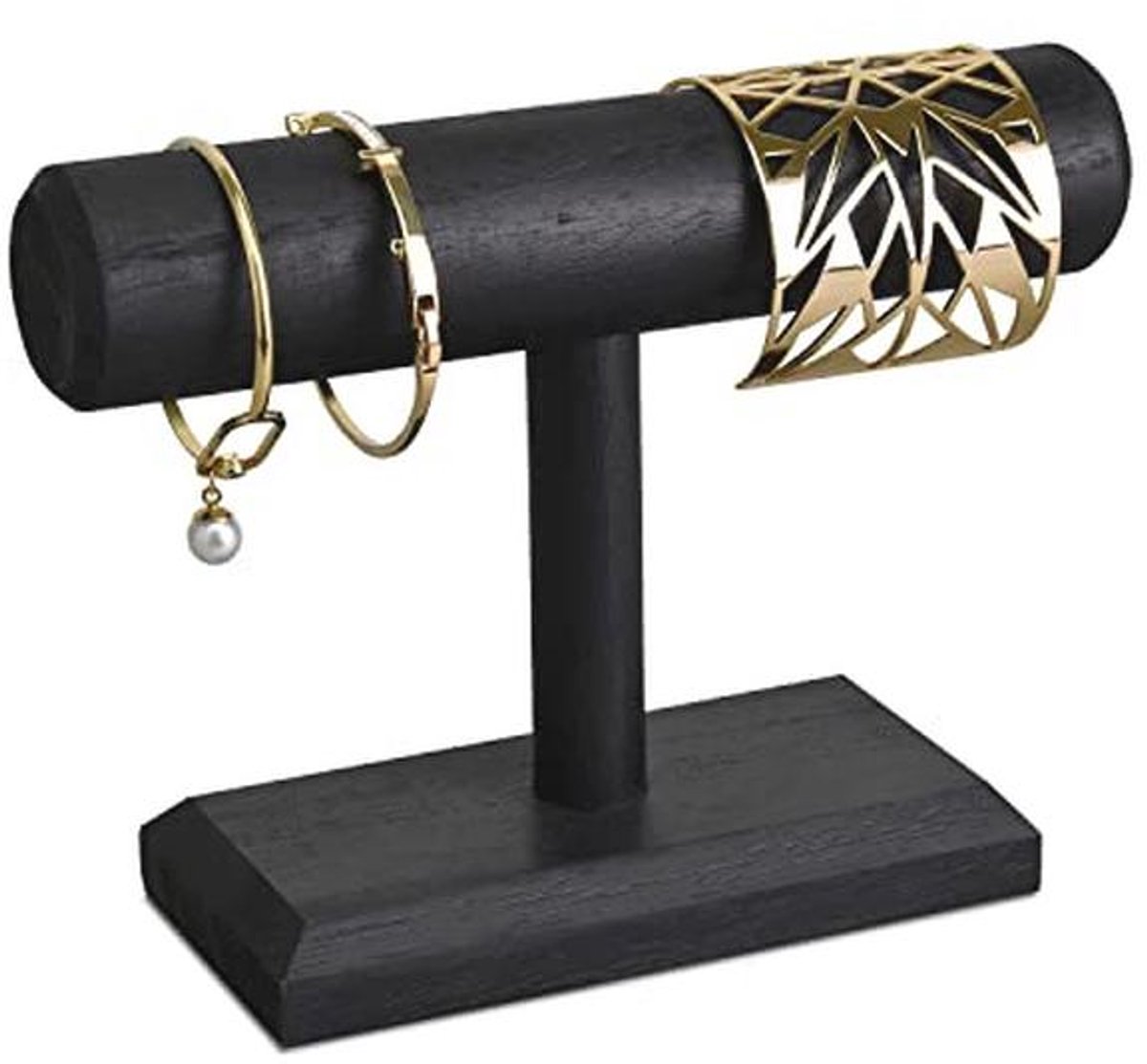 Houten sieradenhouder displaystandaard voor armbanden en kettingen - Antieke zwarte kleur