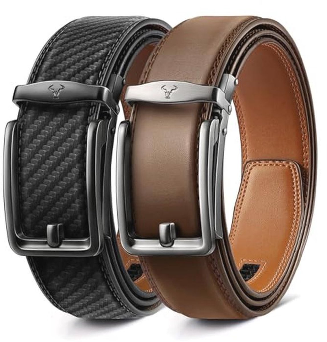 Heren Riemen 2 Pack - Klik Glijder Aanpasbare Lederriem voor Formele en Casual Outfits