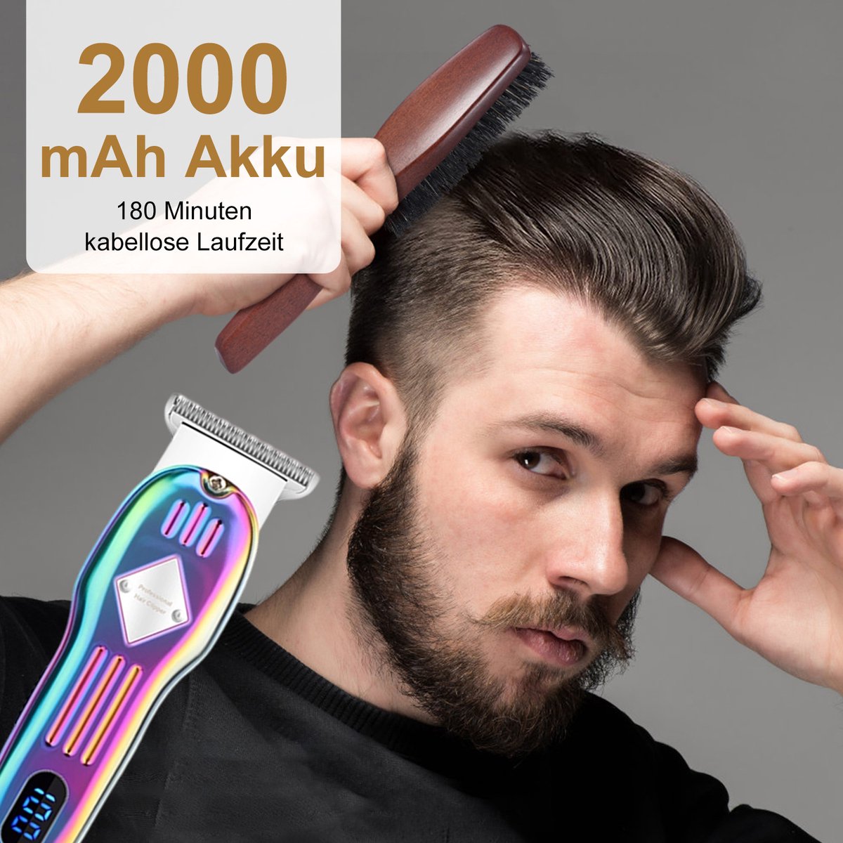 OKWISH Tondeuses - Draadloze Tondeuse Set Voor Thuis, Professionele Haar Tondeuse Met Verstelbare Kammen, Trimmer Set, Metaal + Roestvrij Staal, 22,2x23,8x6,7 cm, Zilver thumbnail 5