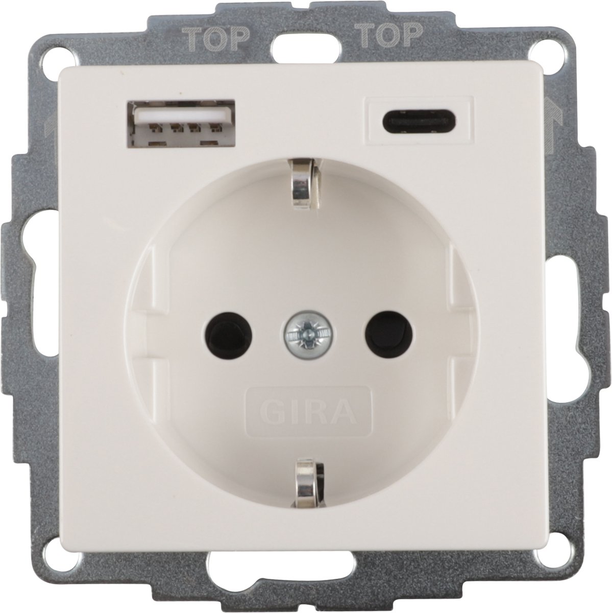 Gira System55 contactdoos - inbouw - randaarde - 1-voudig - USB A/C - polarwit