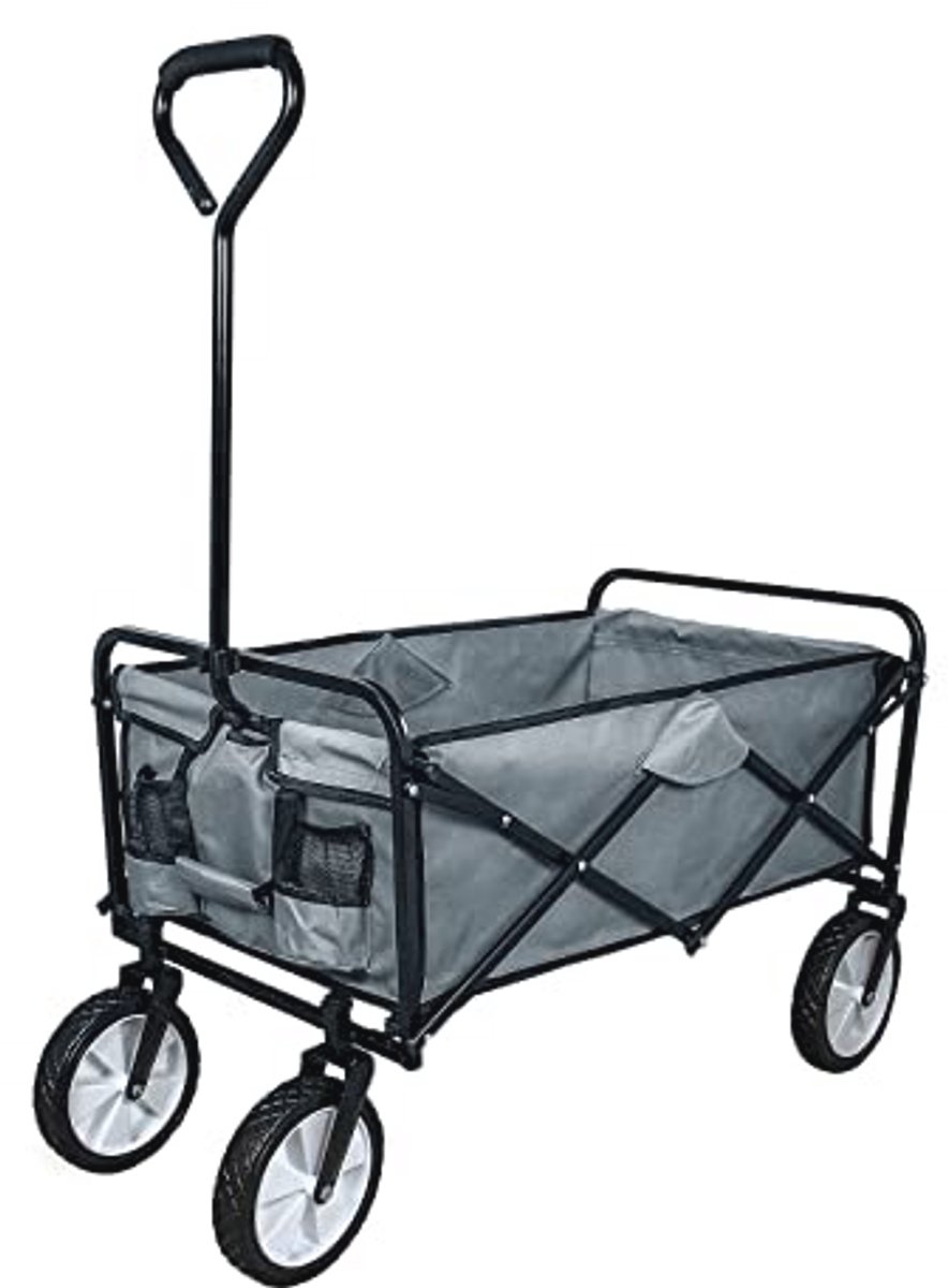 Opvouwbare Bolderkar met 70 kg Gewichtscapaciteit en Tuinhandschoenen - Grijs