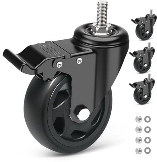 Zwenkwielen 125 mm met Rem - 4 Stuks Zware Meubelwielen met 360 Graden