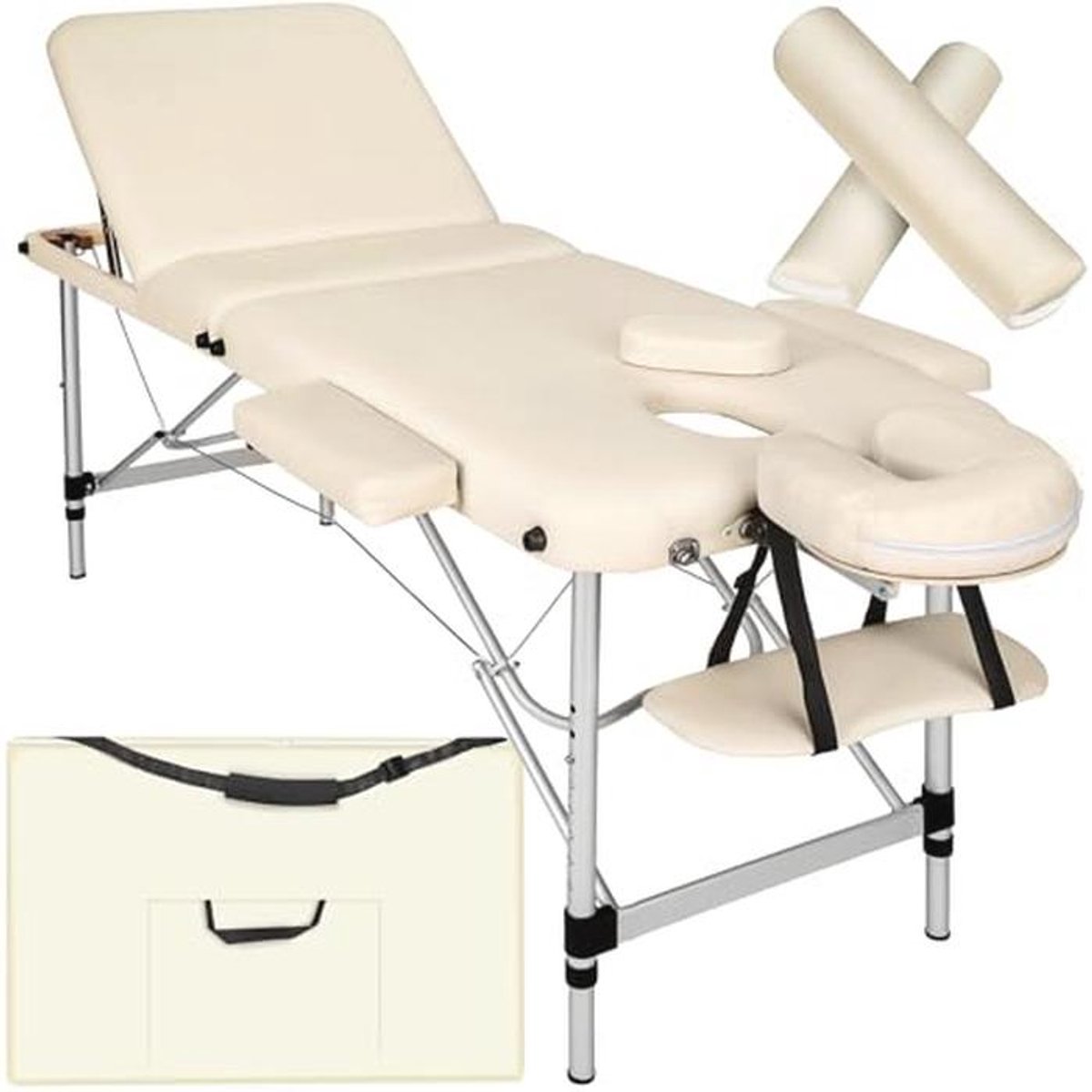 Vouwbare Massage Tafel - Hoogte Verstelbaar met 3 Zones - Inclusief Rollen en Draagtas - Beschikbaar in Verschillende Kleuren