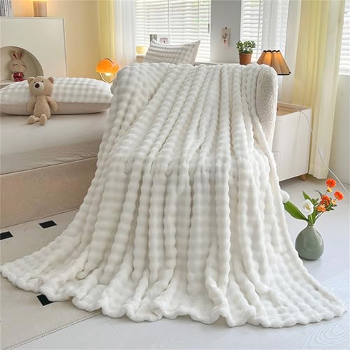 Luchtbellen Fleece Plaid - Gezellige Warme Deken voor Bed en Bank - 160x200 cm