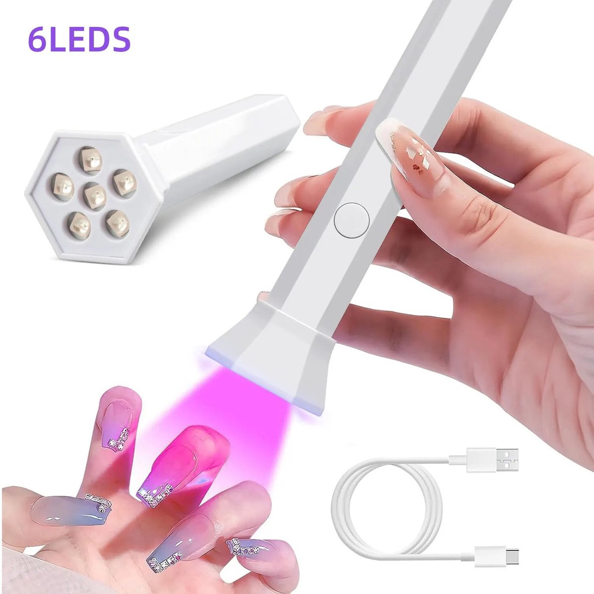 Oplaadbare nagellamp, draagbaar op batterijen, nagelkniplamp, nagelstylinglamp, wit - batterijloos.