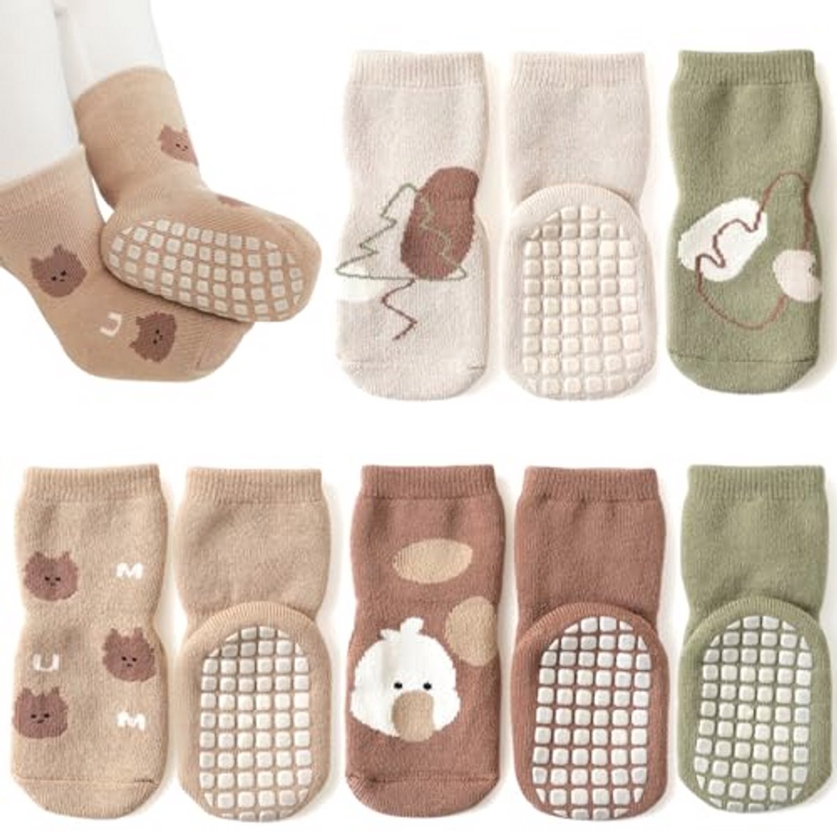 Antislip Babysokken voor Jongens en Meisjes - 4 Paar Dikke Katoenen Wintersokken
