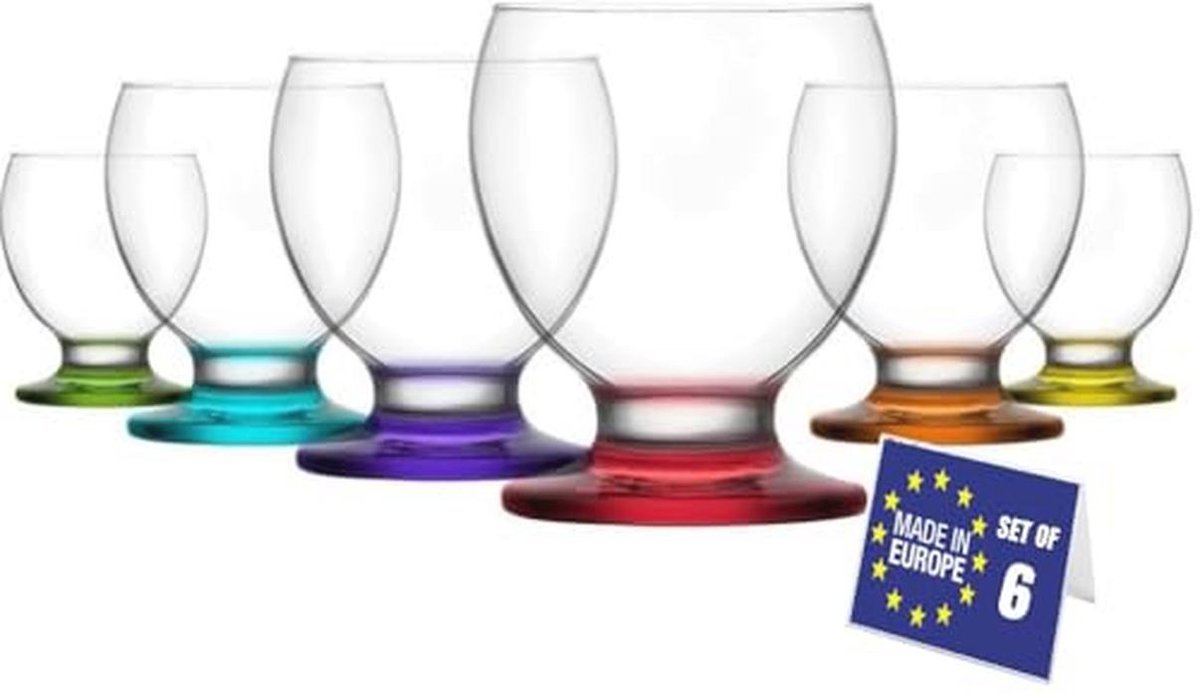 Kleurrijke glazen ijsschalen set van 6 stuks - 280 ml, 100% loodvrij