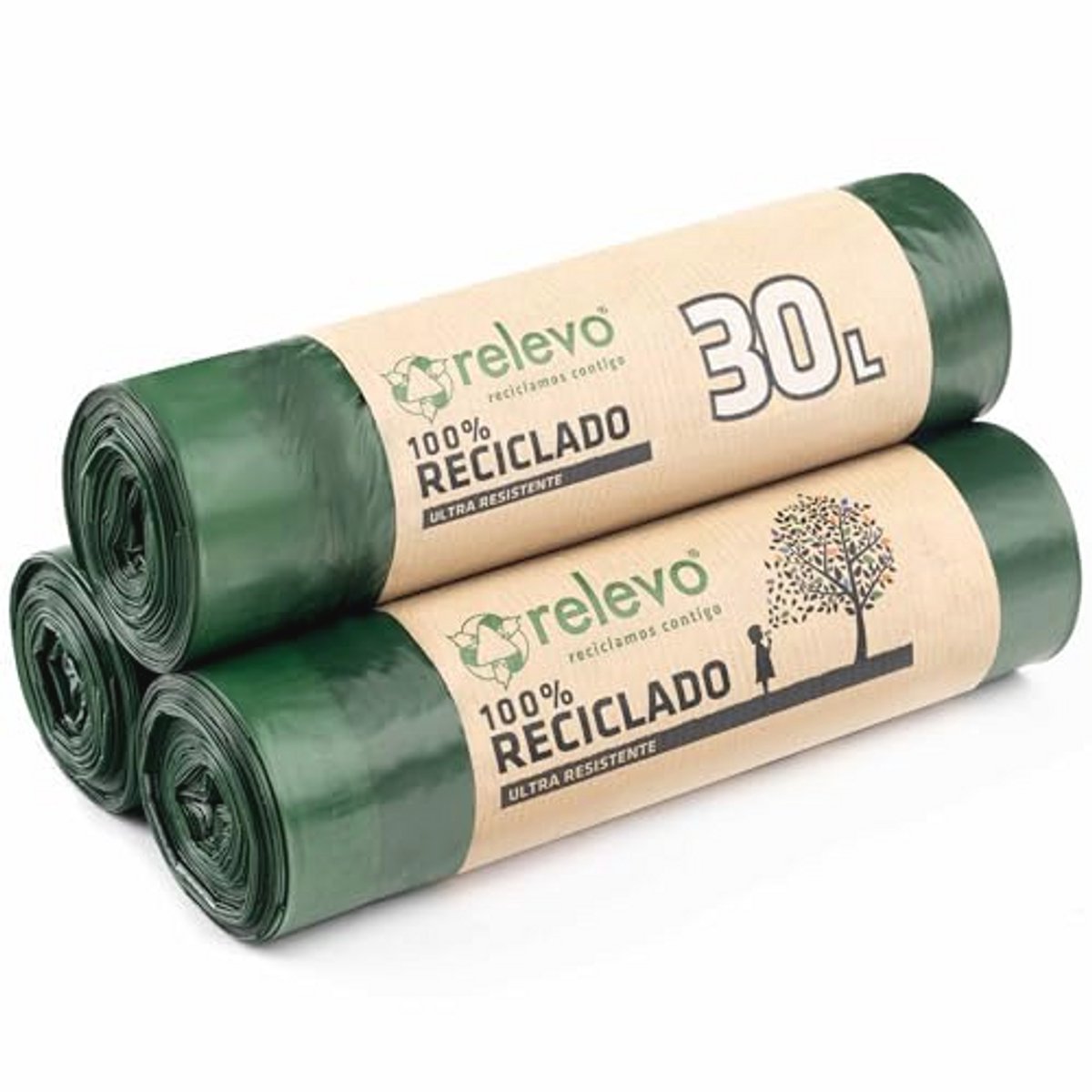 100% Gerecyclede Vuilniszakken - Extra Sterk - 30 Liter - 45 Zakjes