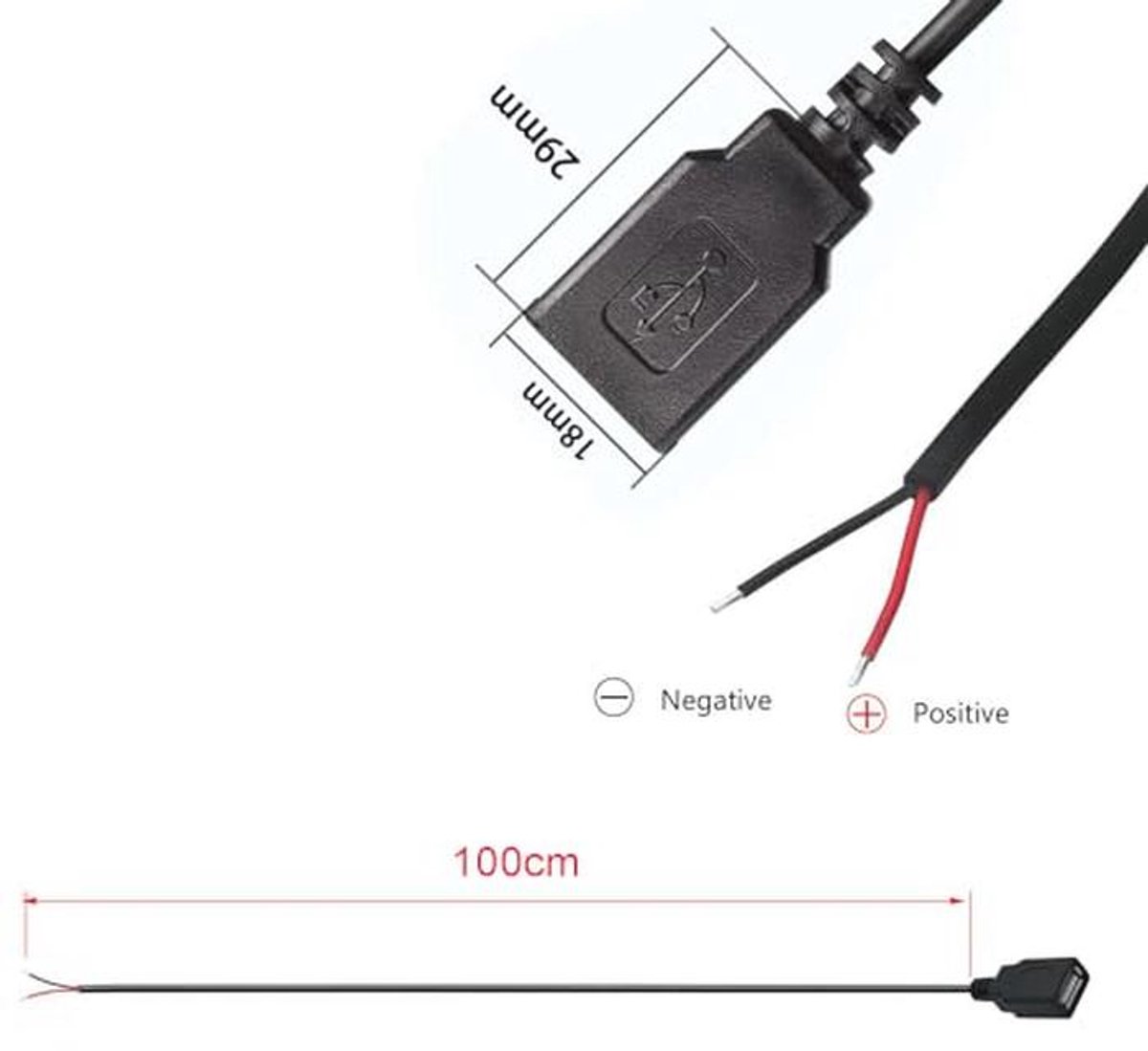 5 Stuks USB Pigtail-kabels van 1m - Soldeerbare USB-aansluiting voor DIY en Reparaties