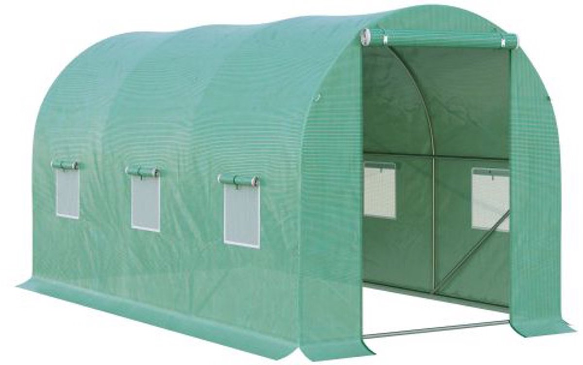 Kweekkas Tomatenkweekkas Zonnelicht Kas Plantenkas Koepelkas Geschikt voor Plantenkweek en Vroegzomer Teelt 395x195x190cm Groen Plastic