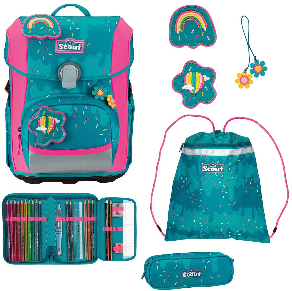 Scout schooltas Basic Neo Set 4-delig Happy Confetti petrol