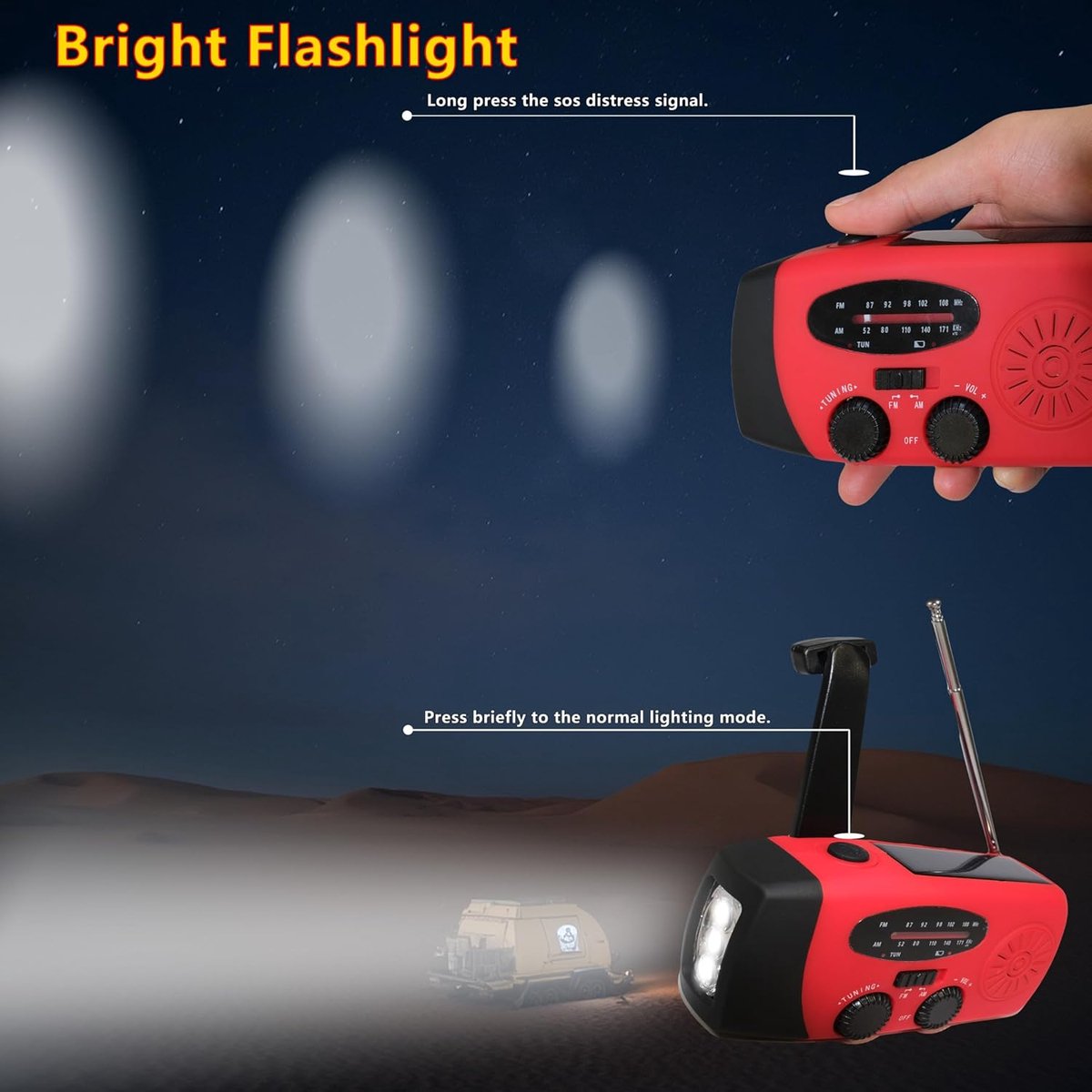 2000mAh Wind-Up Solar Radio – Draagbare Noodradio met Handzwengel, LED Zaklamp & SOS Alarm – Oplaadbare Powerbank – USB Telefoon Oplader – Ideaal voor Camping en Noodsituaties – foto 3