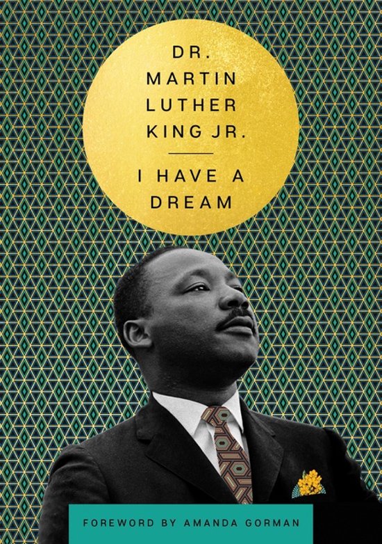 Boek 'Dr. Martin Luther King Jr. I Have a Dream' met een portret van Dr. King op een achtergrond met geometrisch patroon.