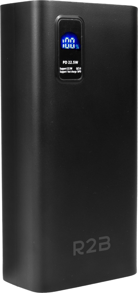 R2B Powerbank 30000 mAh Zwart met Snellader & LED Display - R2B - €37,95