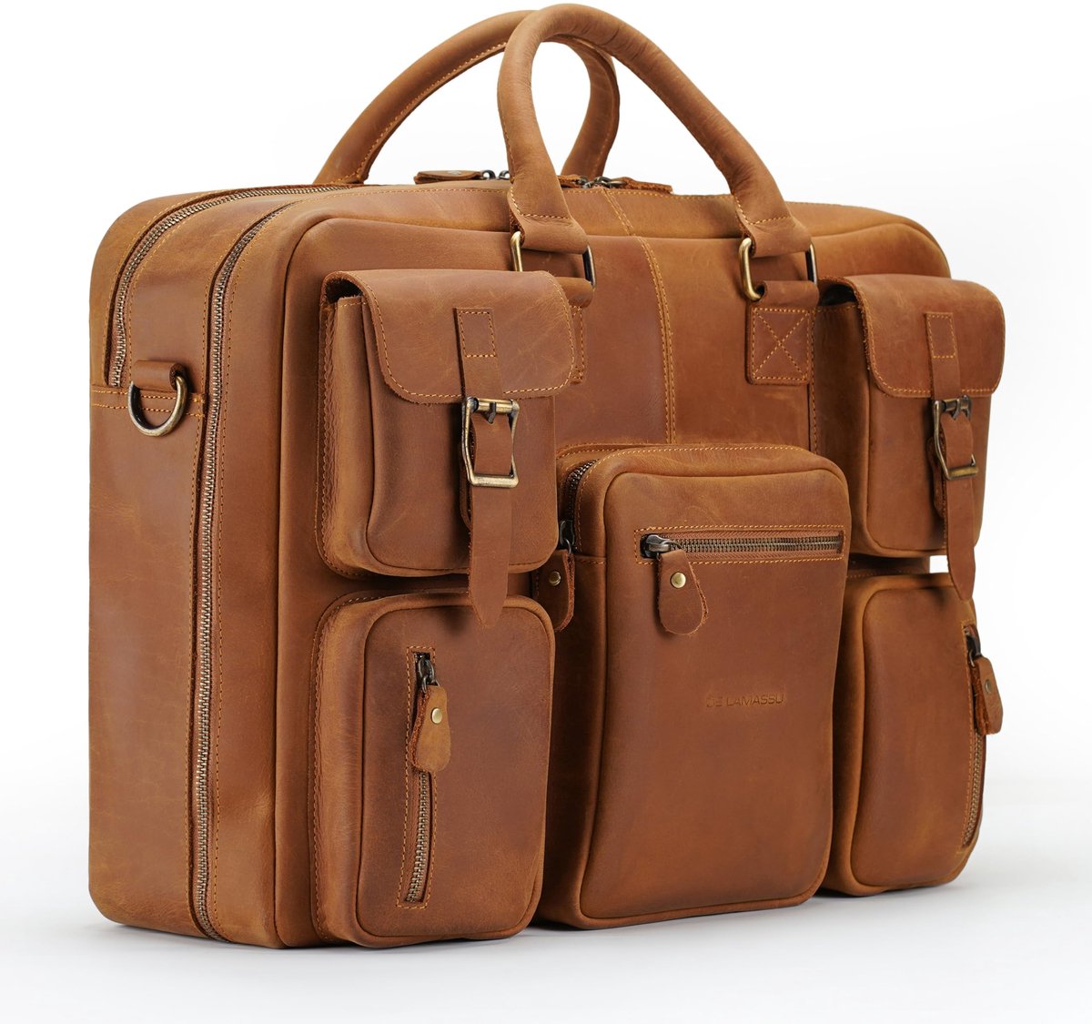 DE LAMASSU® (Kasper) XL Leren Business Tas 17 Inch – Echt Rundleer – Extra Ruim – 180° Openklapbaar – Premium Werk- & Reistas Unisex