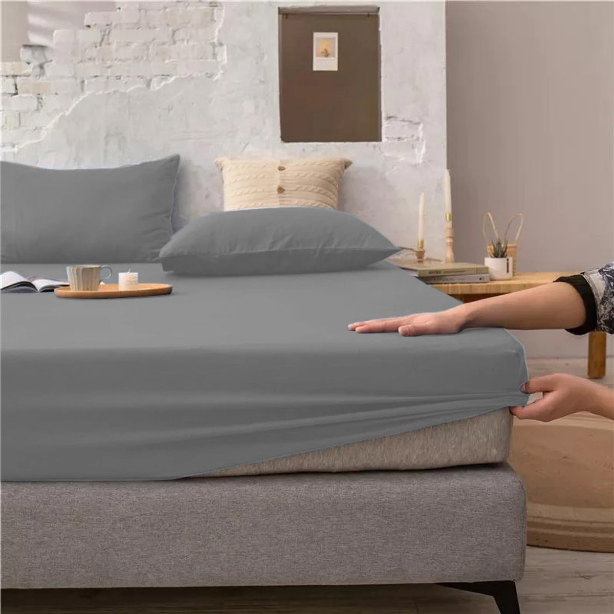Hoeslaken - 100% zachte Katoen - 140 x 200 cm - Hoge hoeken - Ook Boxspring - Grijs