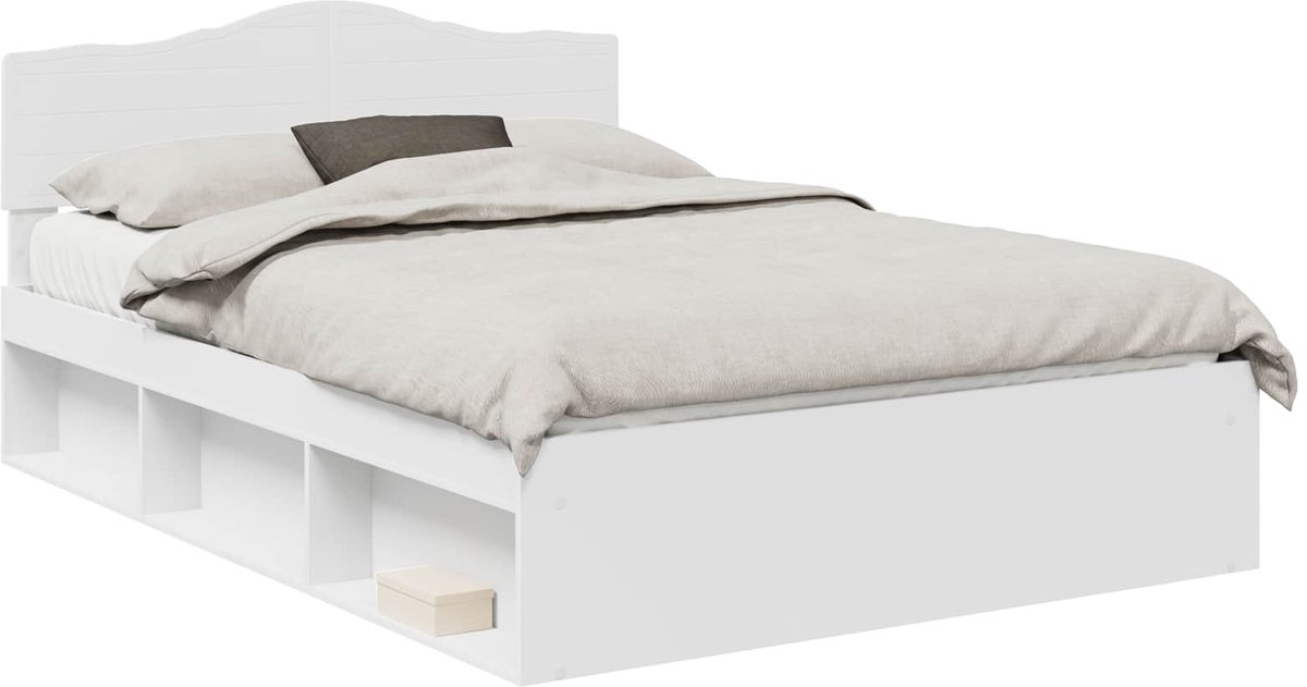 Tweepersoonsbed | Dubbelbed | Volwassenenbed | Bedframe met hoofdeinde Wit 140 x 200 cm Massief grenenhout