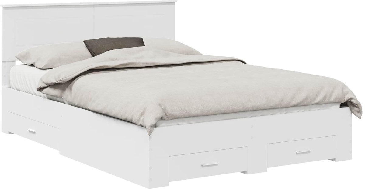 Tweepersoonsbed | Dubbelbed | Volwassenenbed | Bedframe met hoofdeinde met lade Wit 140 x 200 cm Bewerkt hout