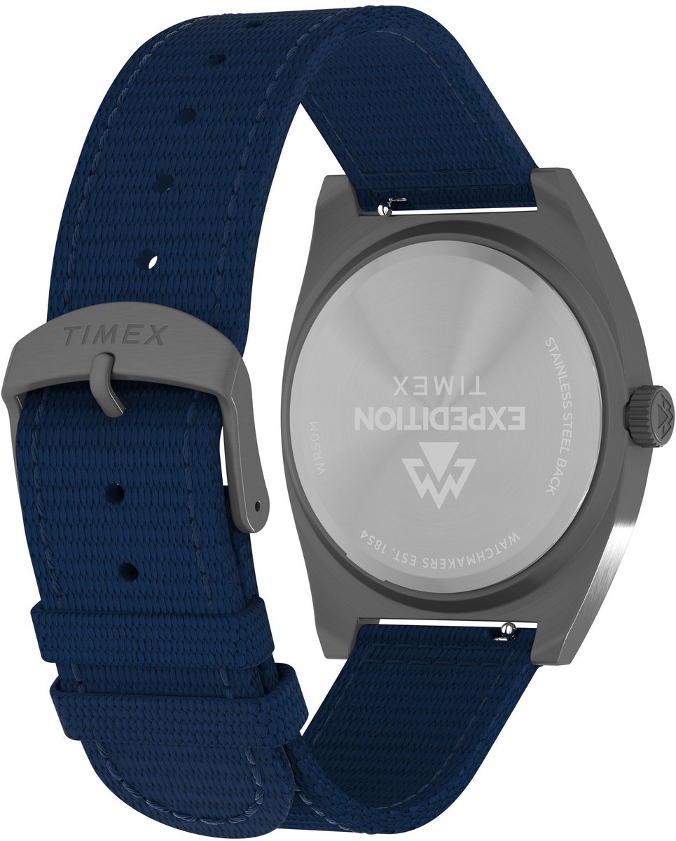 Timex Expedition Capstone Quartz Analoog Horloge Blauw En Gunmetal Kast Gemaakt Van 100% Loodarm Messing En Een Armband Van 100% Milieubewust Materiaal 39 TW2Y18200AJ