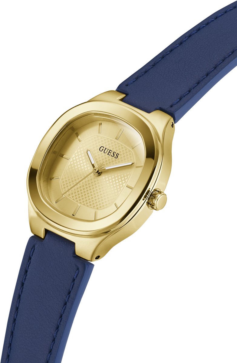 Guess Eve Quartz Analoog Horloge Blauw Kast Gemaakt Van 100% Roestvrij Staal En Een Bandje Van 100% Echt Leer 32 GW0996L2