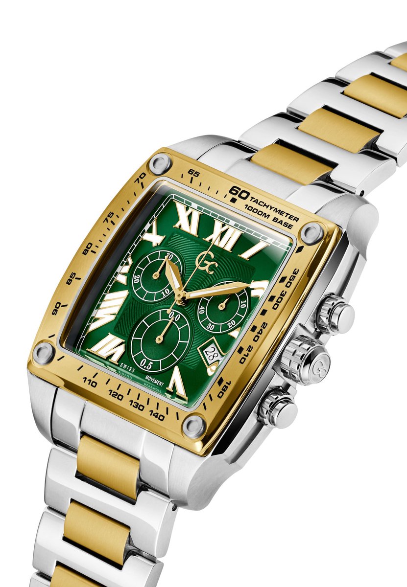Gc Gc Retrofit Quartz Chronograaf Horloge Zilver En Geel Goud Case: 100% Stainless Steel | Armband: 100% Stainless Steel 45 mm Z56004G7, Z56006G9