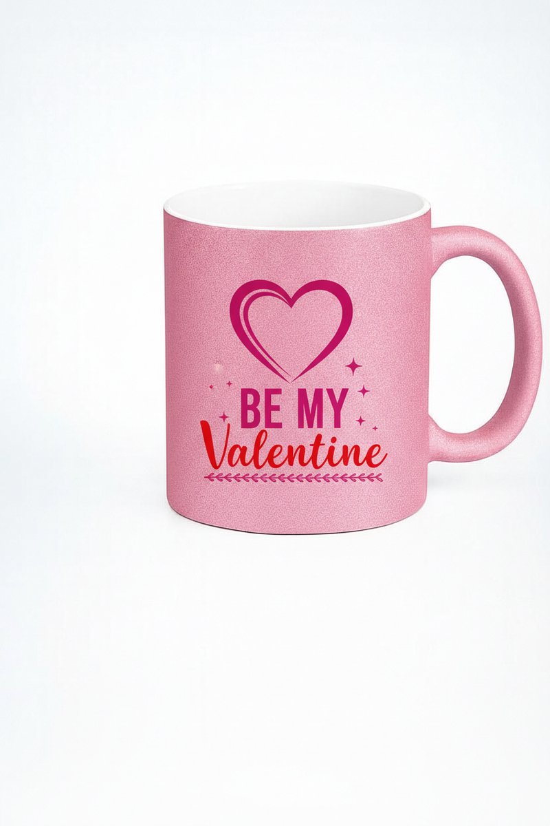 Valentijnsdag Mok Roze Glitter - 'Be My Valentine' Hart Design Cadeau
