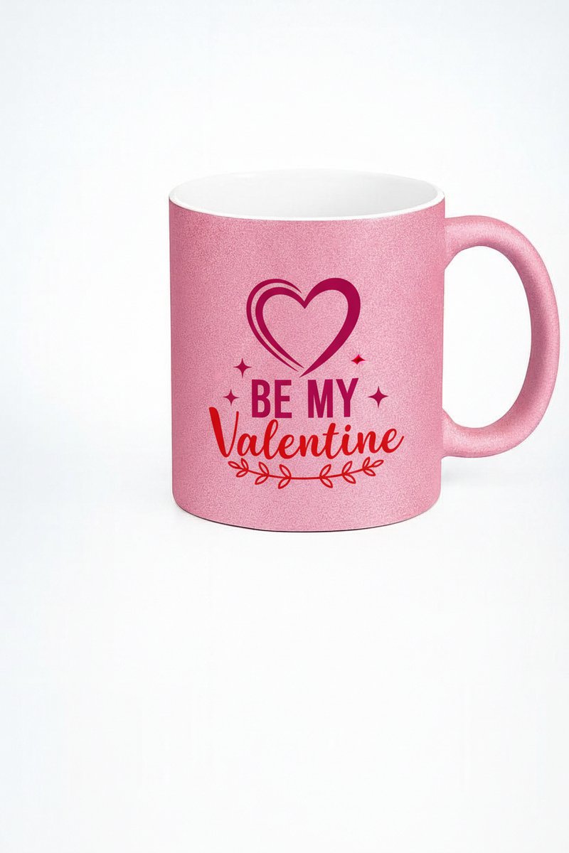Valentijn Mok Roze Glitter 'Be My Valentine' - Romantisch Liefdescadeau Keramiek