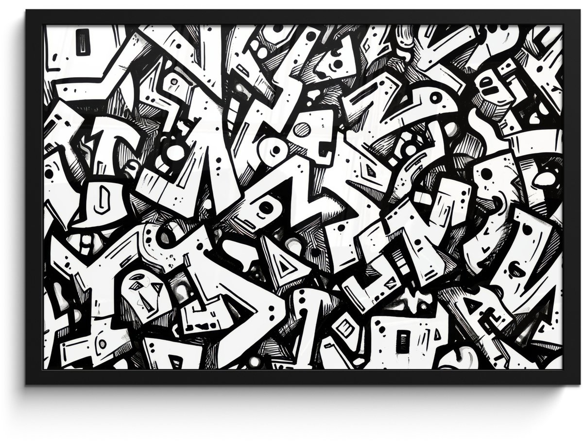 FrameYourWall Poster in lijst - Fotolijst 60x40 cm - Posters - Vormen - Letters - Graffiti - Zwart - Posterlijst zwart - Decoratie - Wanddecoratie woonkamer - Muurdecoratie slaapkamer