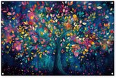 Tuinposter 120x80 cm - Tuindecoratie Kleurrijk - Boom - Magisch - Abstract - Poster voor in de tuin - Buiten decoratie - Schutting tuinschilderij - Tuindoek muurdecoratie - Wanddecoratie balkondoek