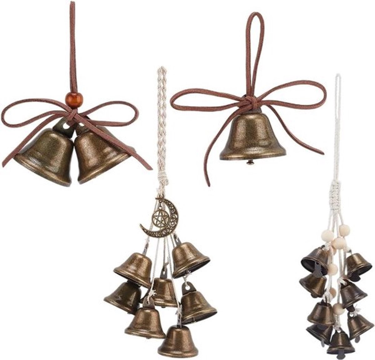 Hangende Heksenklokken voor Deurknop Ter Bescherming en Heksenwindgong - Heksendecoratie en Kerstklokken voor Halloween - Set van 4 stuks