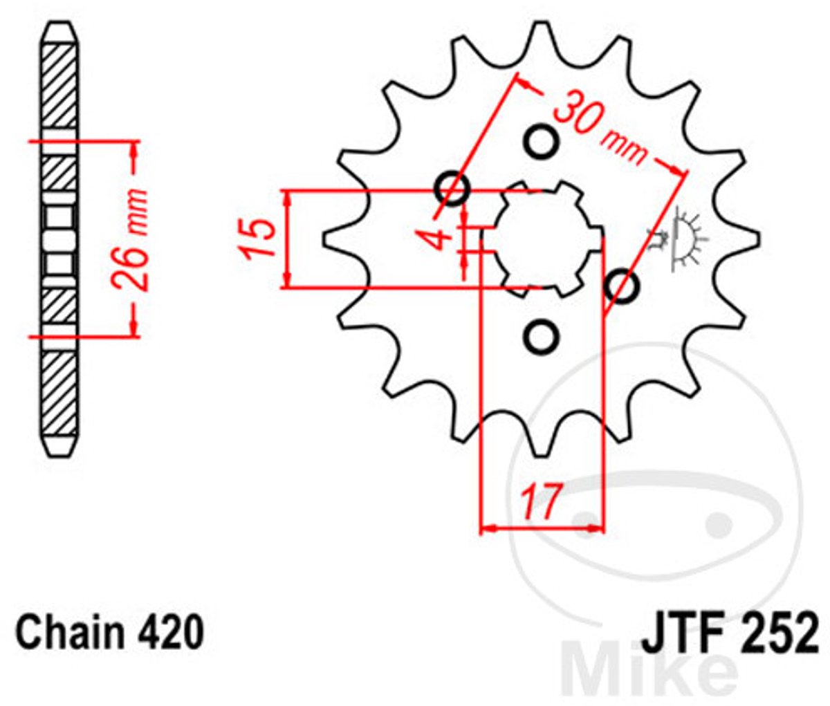 Pignon de sortie de boite 13 dents 420 pour moto Honda 50 MTX 1983-1985 JTF252.13