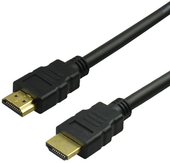Câble HDMI noir de 1,5 mètre avec connecteurs dorés.