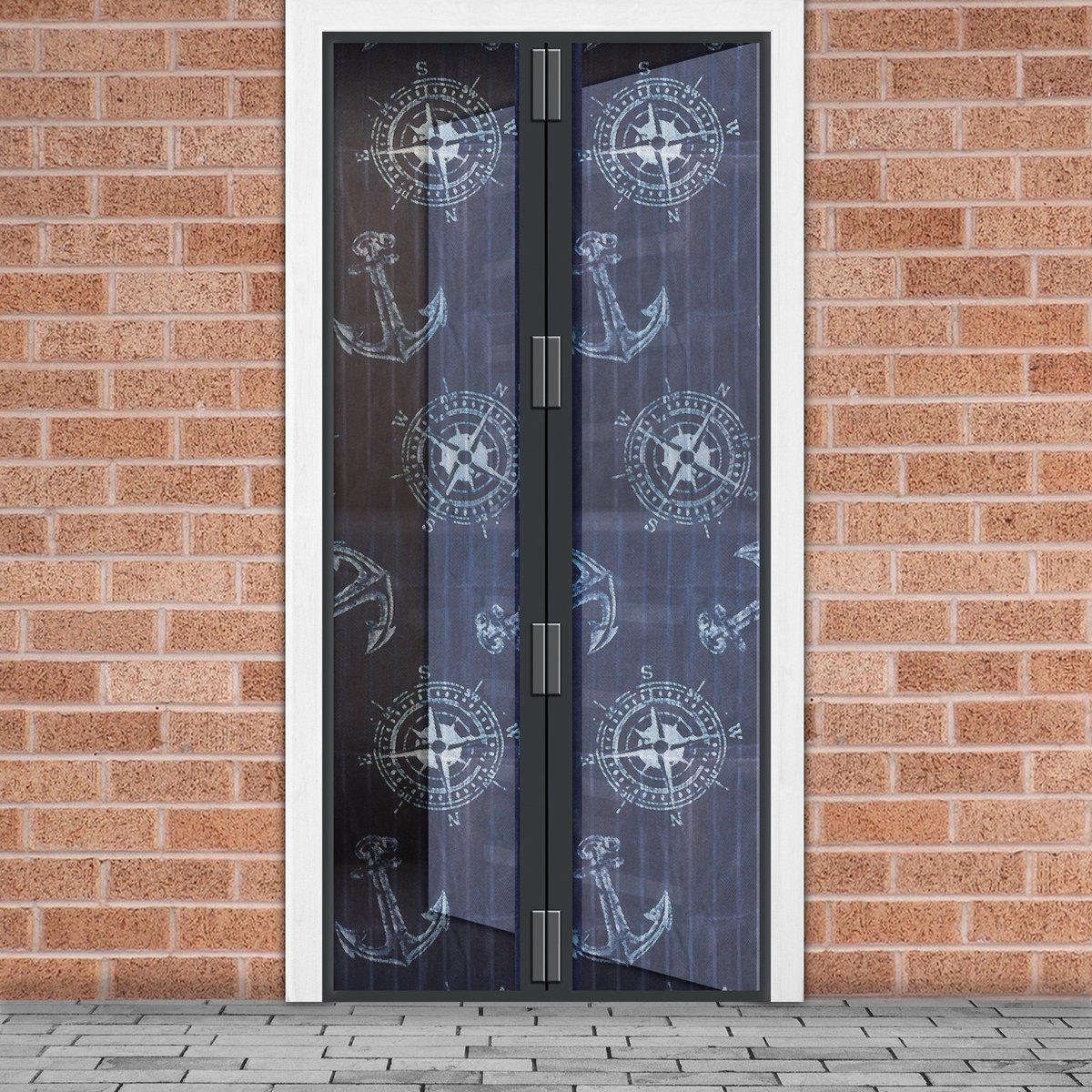Magnetisch Deurgordijn Tegen Insecten – Vliegengordijn / Hordeur - Hor met Magneten – Ankerpatroon – 100 x 210 cm – Zelfsluitend – Met Klittenband – Wasbaar en UV-Bestendig – Voor Deur en Balkon [11398S]