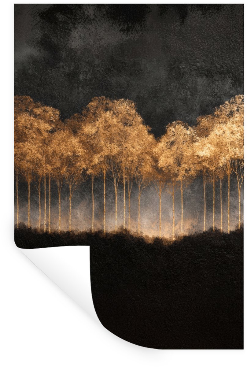 Muurstickers - Sticker Folie - Gouden Bomen in Mistig Landschap - 20x30 cm - Plakfolie - M