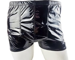 BamBella ® - Boxer short Maat L/XL Datex Zwart (Latex en stof SM kleding BDSM erotische heren kleding ondergoed lingerie onderbroek zwart
