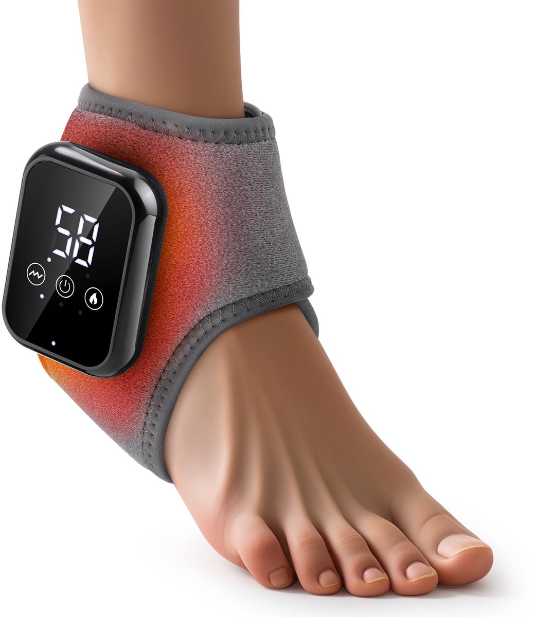 Voetmassageapparaat voor neuropathie - Oplaadbaar verwarmingskussen voor de enkel met massagefunctie voor een betere doorbloeding, voet- en enkelmassage voor pijnverlichting, geschikt voor het verminderen van vermoeidheid en hielspoor